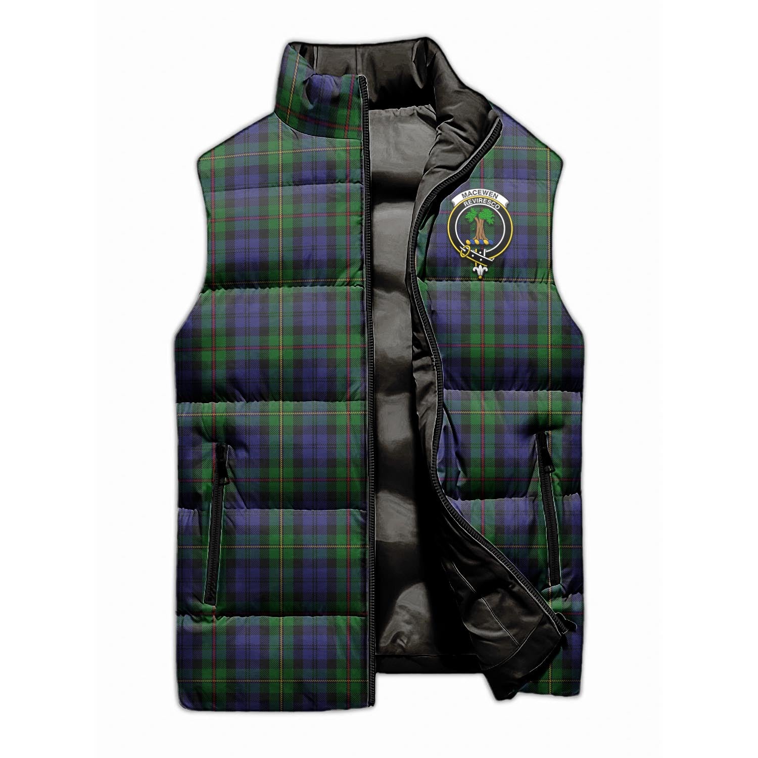 MacEwen Tartan Sleeveless Puffer Jacket with Family Crest - Tartan Vibes Clothing