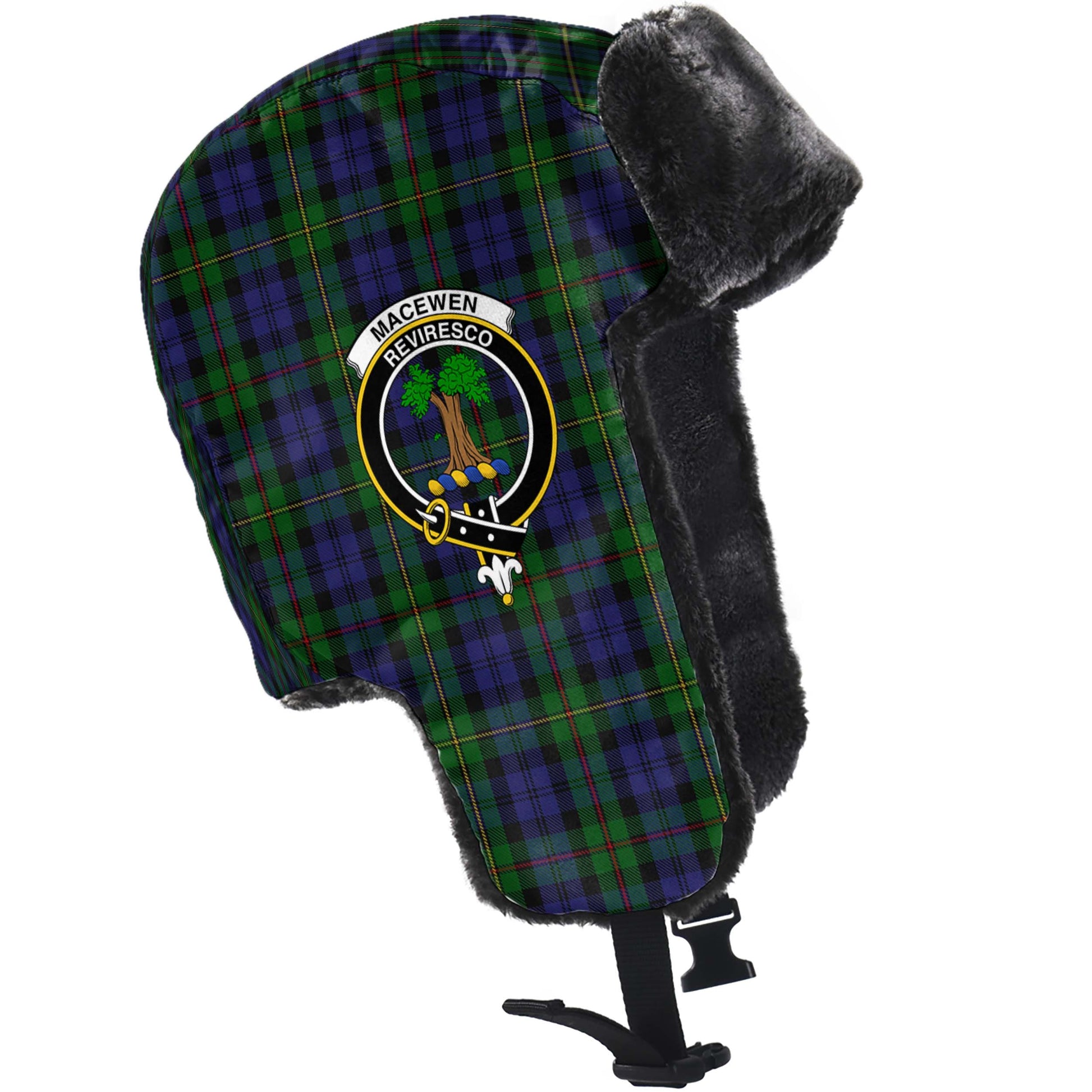 MacEwen Tartan Winter Trapper Hat with Family Crest - Tartan Vibes Clothing