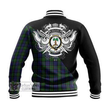 MacEwen Tartan Baseball Jacket with Family Crest and Military Logo Style - Tartan Vibes Clothing