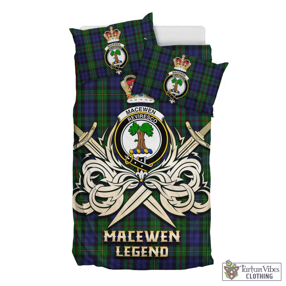 Tartan Vibes Clothing MacEwen Tartan Bedding Set with Clan Crest and the Golden Sword of Courageous Legacy