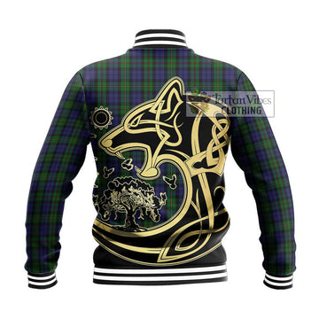 MacEwen Tartan Baseball Jacket with Family Crest Celtic Wolf Style - Tartan Vibes Clothing