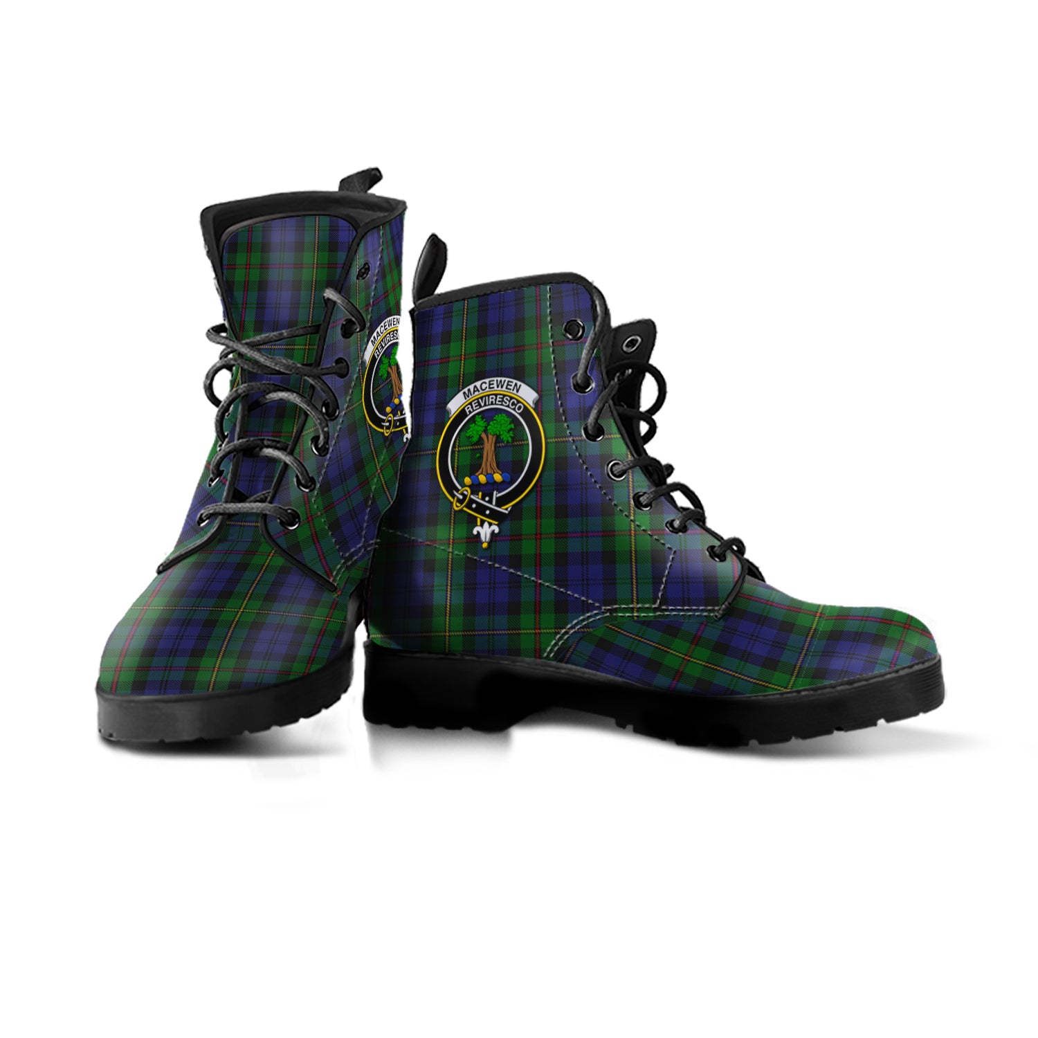 MacEwen Tartan Leather Boots with Family Crest - Tartan Vibes Clothing