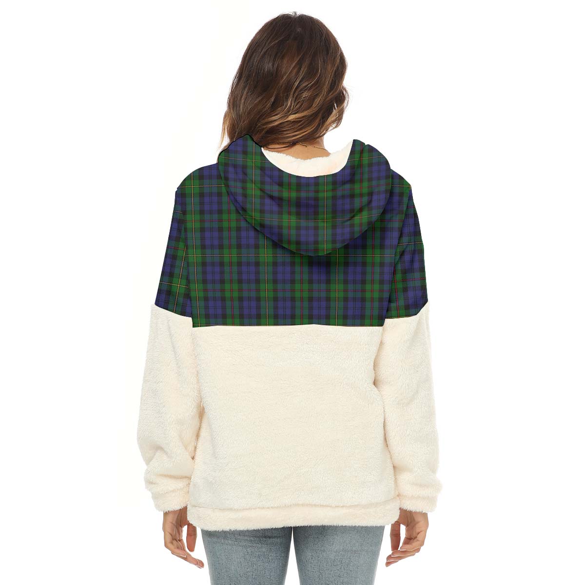 MacEwen Tartan Half Style Women's Borg Fleece Hoodie with Half Zip with Family Crest - Tartan Vibes Clothing
