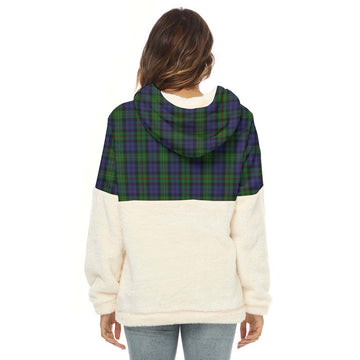 MacEwen Tartan Half Style Women's Borg Fleece Hoodie with Half Zip with Family Crest