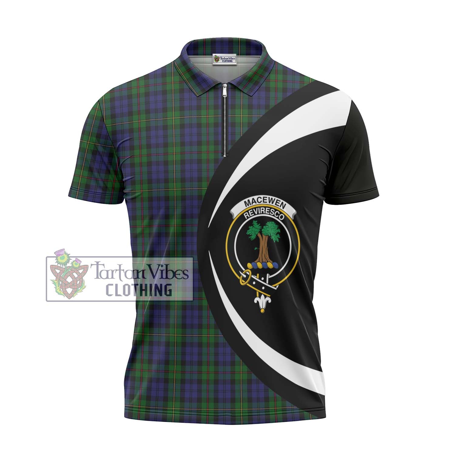 MacEwen Tartan Zipper Polo Shirt with Family Crest Circle Style - Tartan Vibes Clothing