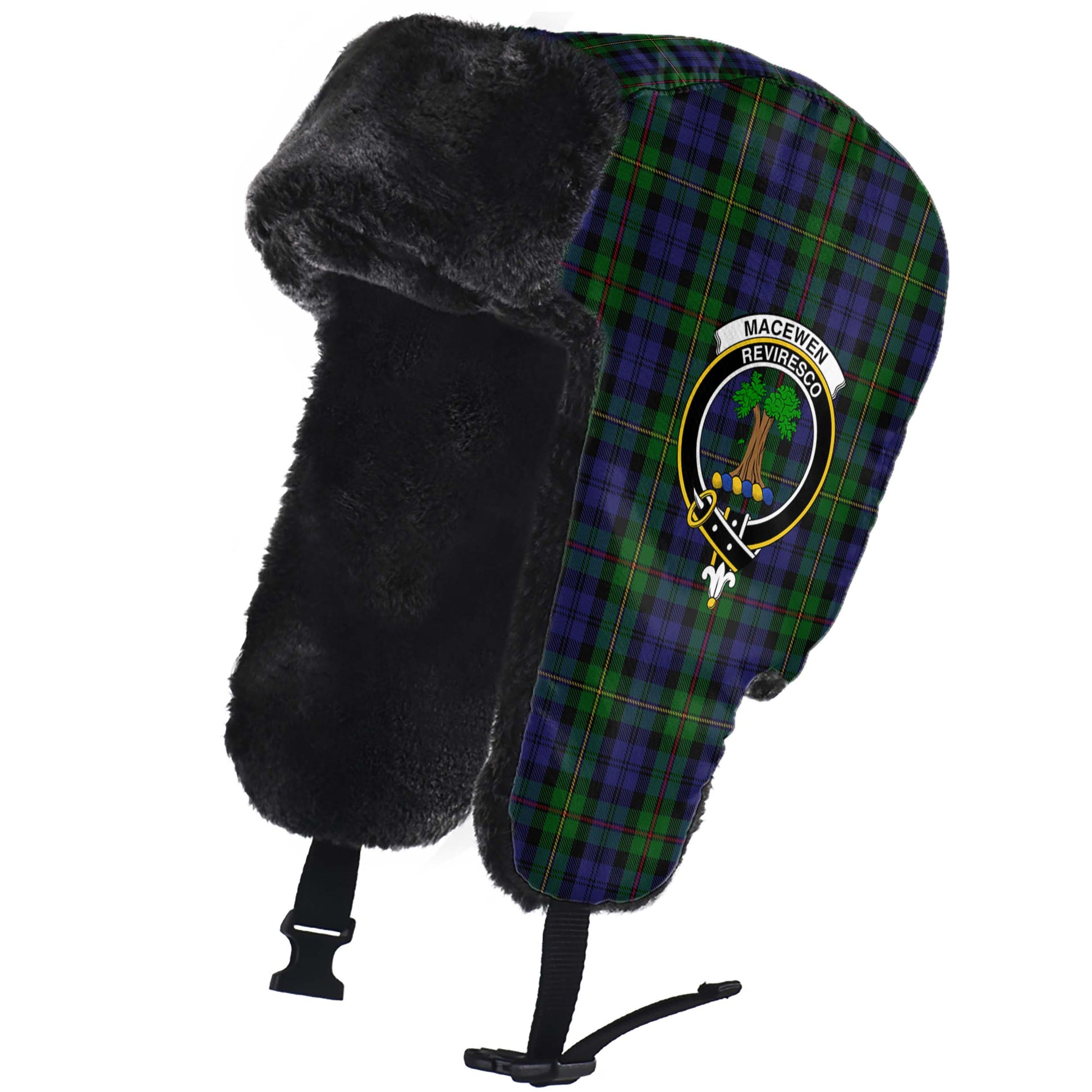 MacEwen Tartan Winter Trapper Hat with Family Crest - Tartan Vibes Clothing