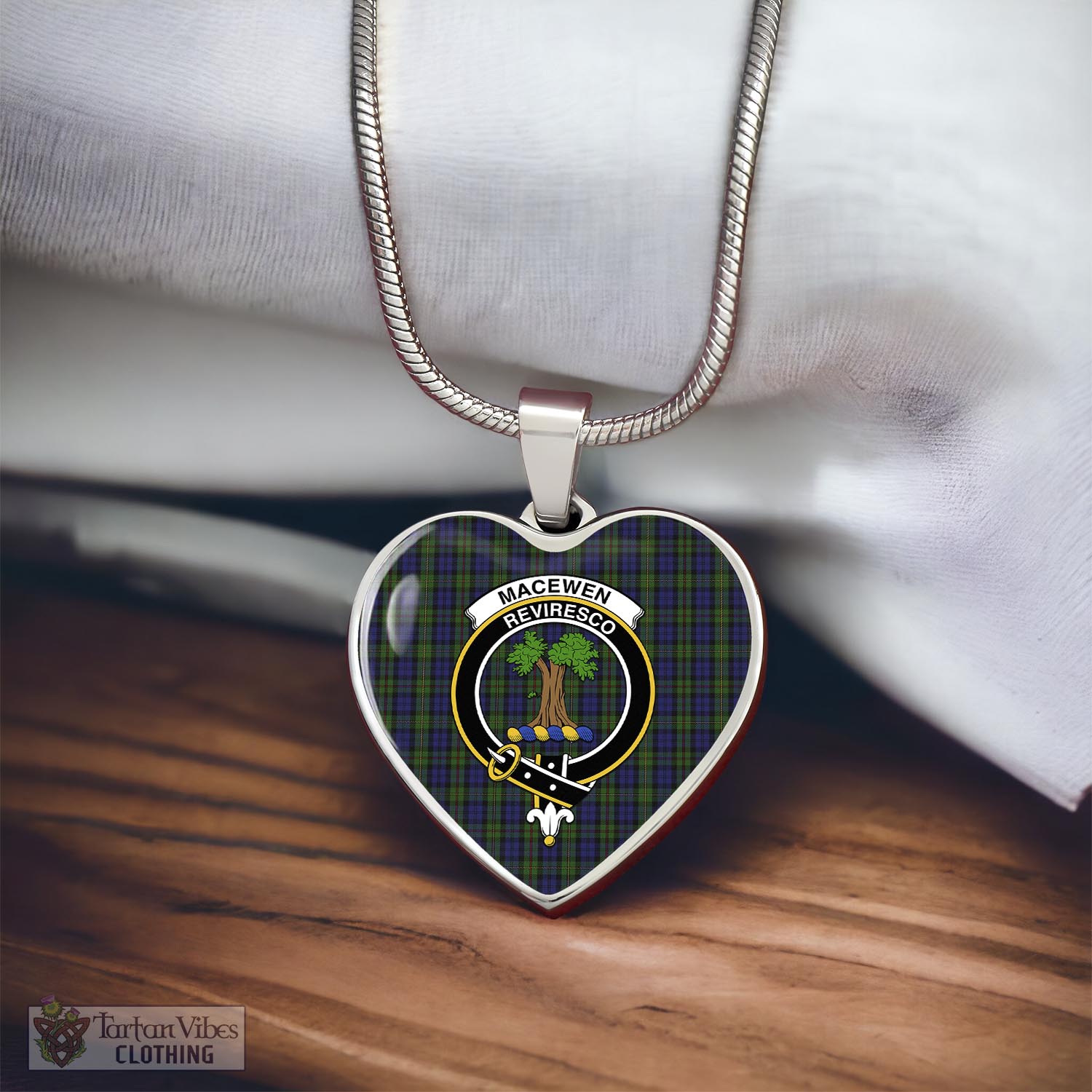 MacEwen Tartan Heart Necklace with Family Crest - Tartan Vibes Clothing