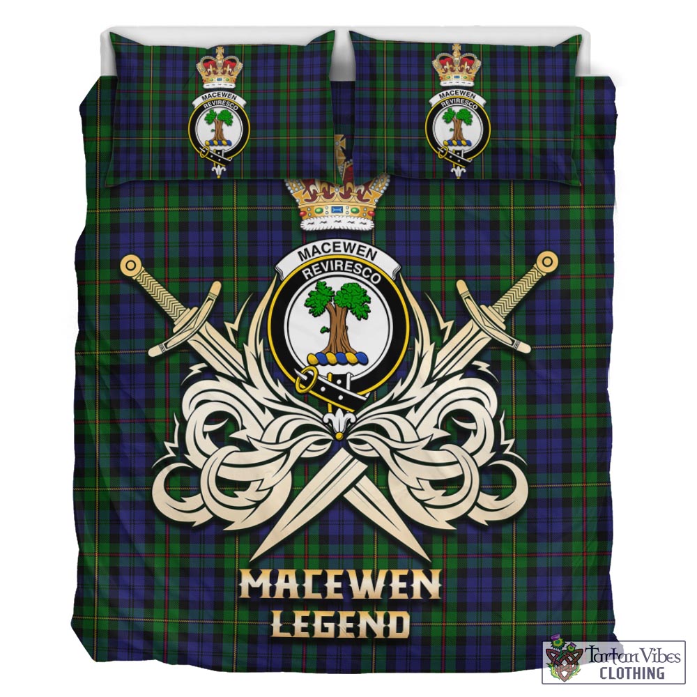 Tartan Vibes Clothing MacEwen Tartan Bedding Set with Clan Crest and the Golden Sword of Courageous Legacy