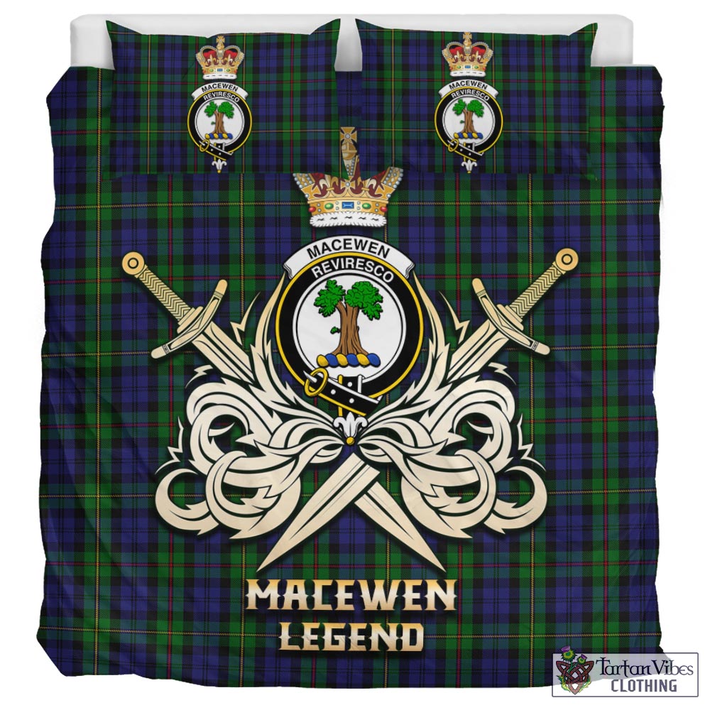 Tartan Vibes Clothing MacEwen Tartan Bedding Set with Clan Crest and the Golden Sword of Courageous Legacy