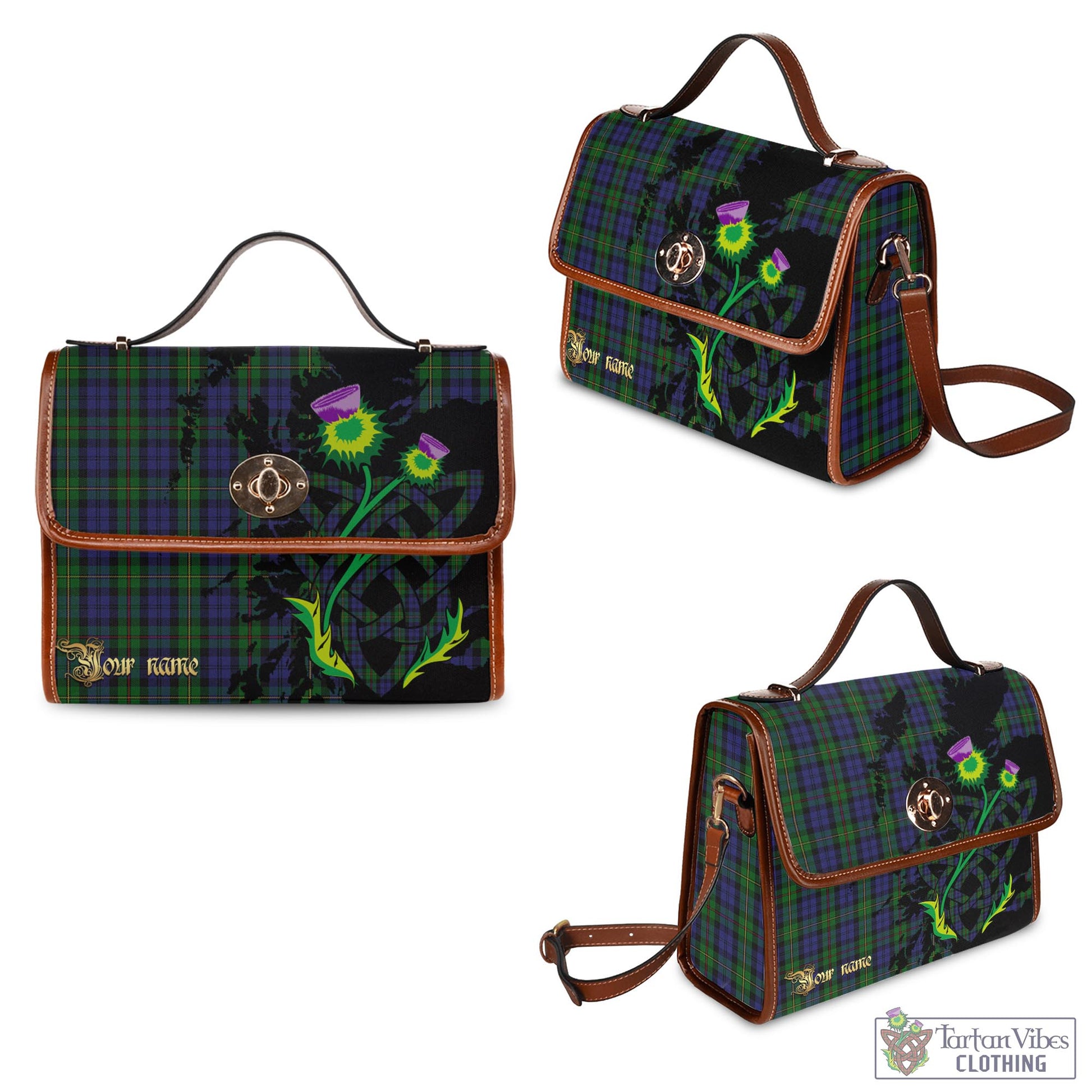 Tartan Vibes Clothing MacEwen Tartan Waterproof Canvas Bag with Scotland Map and Thistle Celtic Accents
