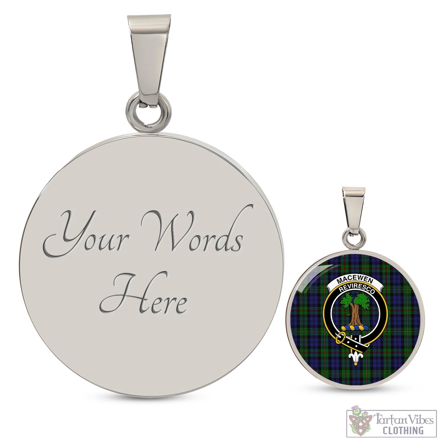 MacEwen Tartan Circle Necklace with Family Crest Luxury Necklace (Silver) Yes - Tartan Vibes Clothing
