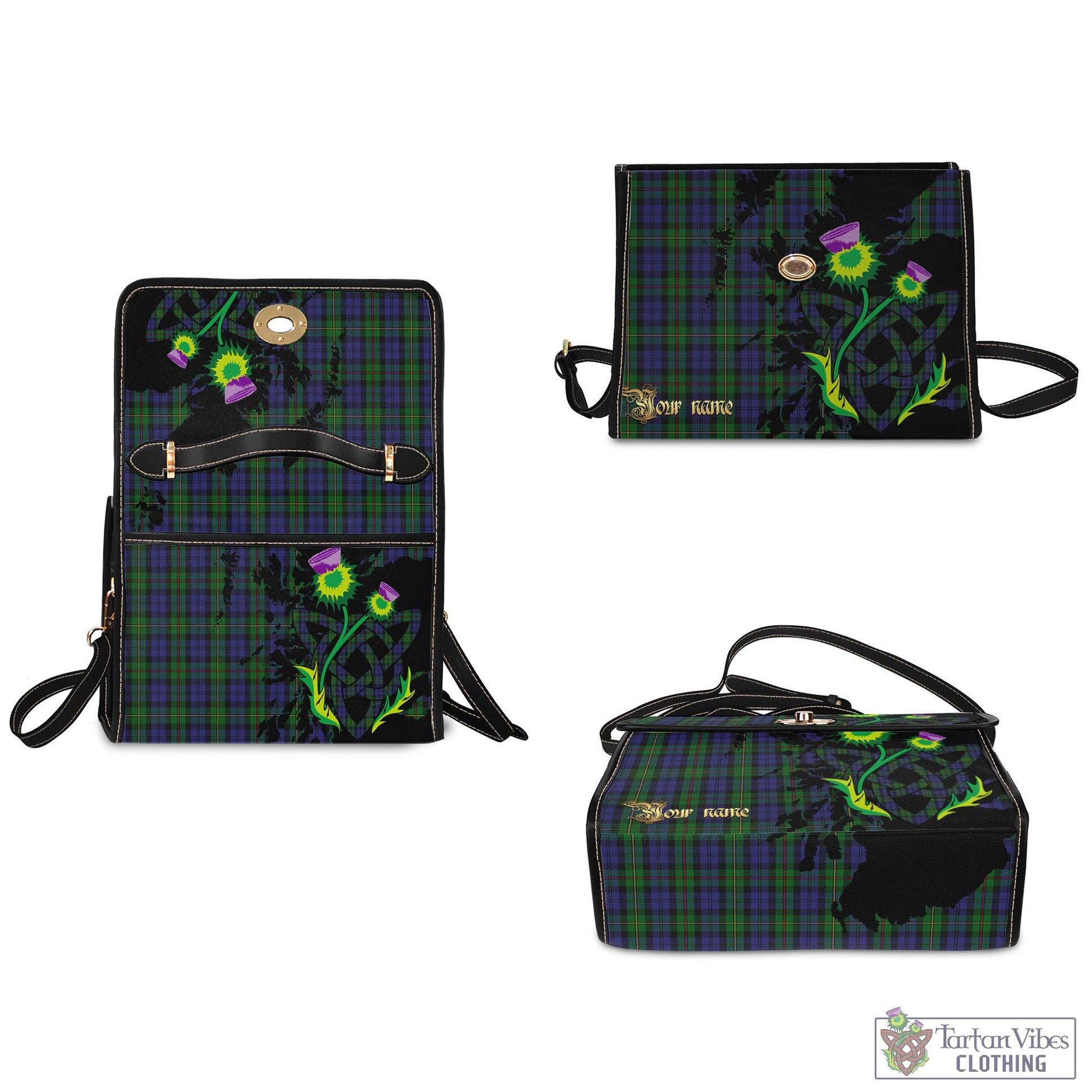 Tartan Vibes Clothing MacEwen Tartan Waterproof Canvas Bag with Scotland Map and Thistle Celtic Accents