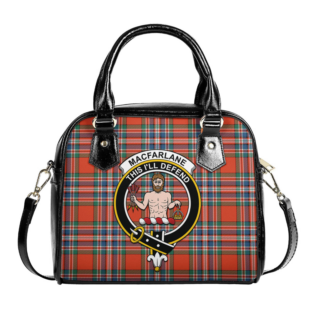 MacFarlane Ancient Tartan Shoulder Handbags with Family Crest One Size 6*25*22 cm - Tartanvibesclothing