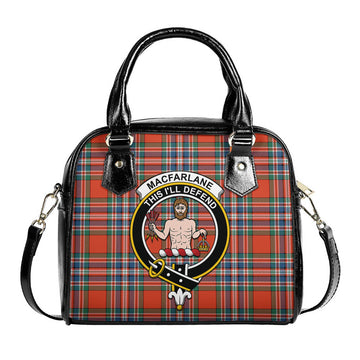 MacFarlane Ancient Tartan Shoulder Handbags with Family Crest