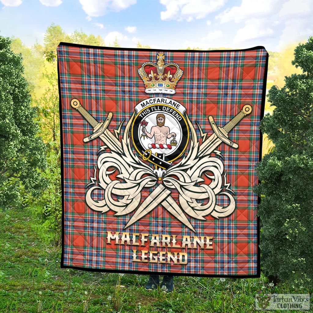 Tartan Vibes Clothing MacFarlane Ancient Tartan Quilt with Clan Crest and the Golden Sword of Courageous Legacy