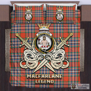 MacFarlane Ancient Tartan Bedding Set with Clan Crest and the Golden Sword of Courageous Legacy