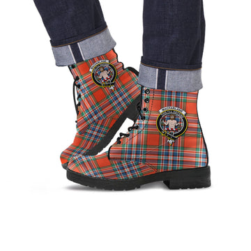 MacFarlane Ancient Tartan Leather Boots with Family Crest