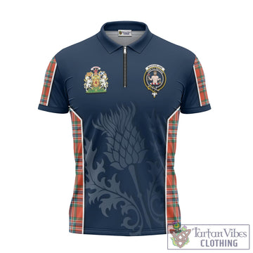 MacFarlane Ancient Tartan Zipper Polo Shirt with Family Crest and Scottish Thistle Vibes Sport Style