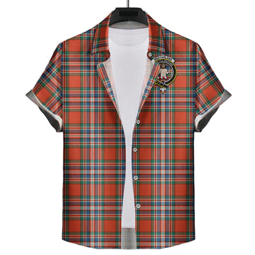MacFarlane Ancient Tartan Short Sleeve Button Down Shirt with Family Crest
