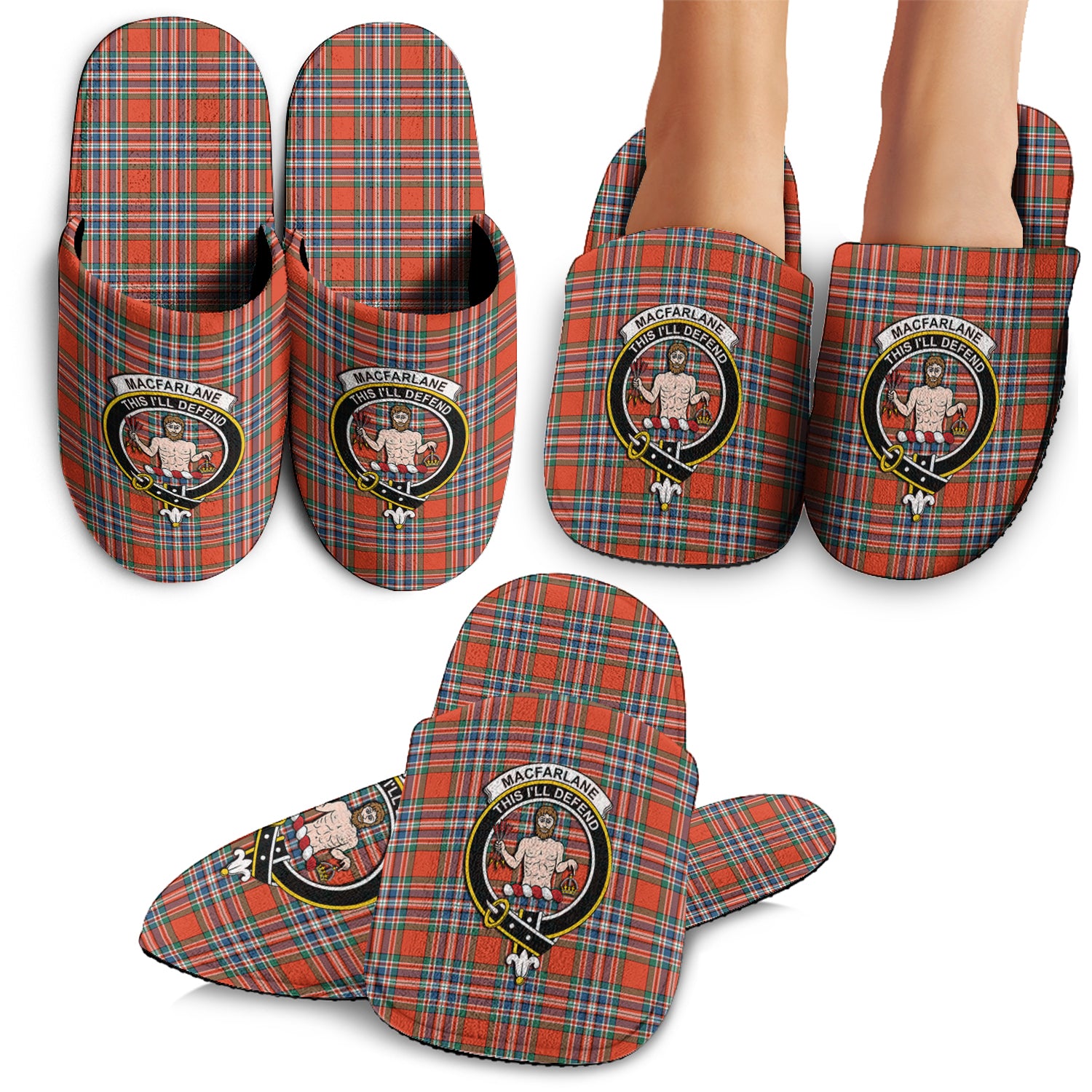 MacFarlane Ancient Tartan Home Slippers with Family Crest - Tartanvibesclothing