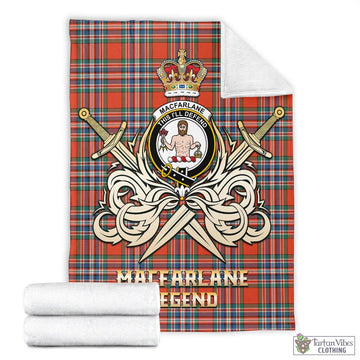 MacFarlane Ancient Tartan Blanket with Clan Crest and the Golden Sword of Courageous Legacy