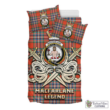 MacFarlane Ancient Tartan Bedding Set with Clan Crest and the Golden Sword of Courageous Legacy