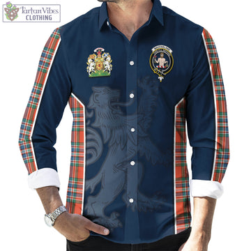 MacFarlane Ancient Tartan Long Sleeve Button Up Shirt with Family Crest and Lion Rampant Vibes Sport Style