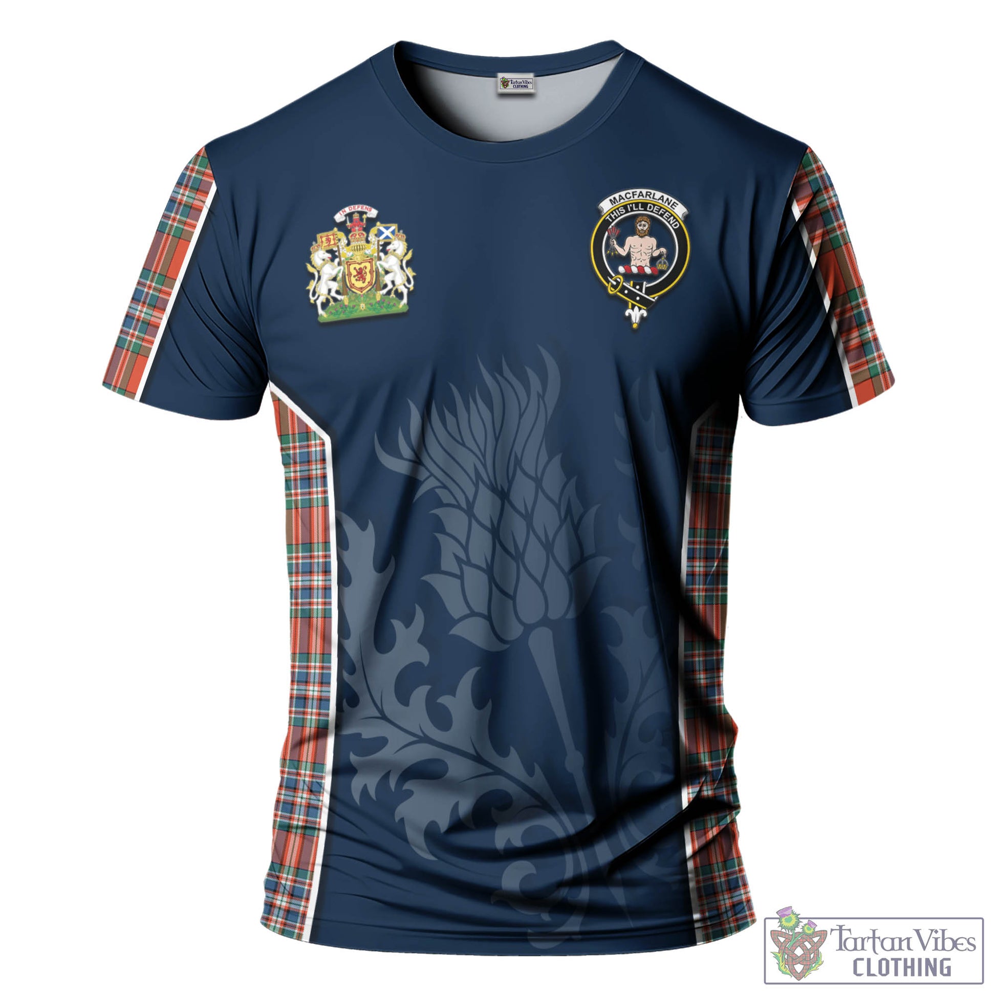 Tartan Vibes Clothing MacFarlane Ancient Tartan T-Shirt with Family Crest and Scottish Thistle Vibes Sport Style