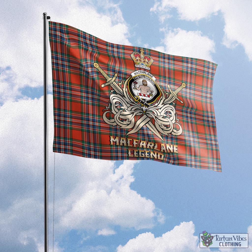 Tartan Vibes Clothing MacFarlane Ancient Tartan Flag with Clan Crest and the Golden Sword of Courageous Legacy