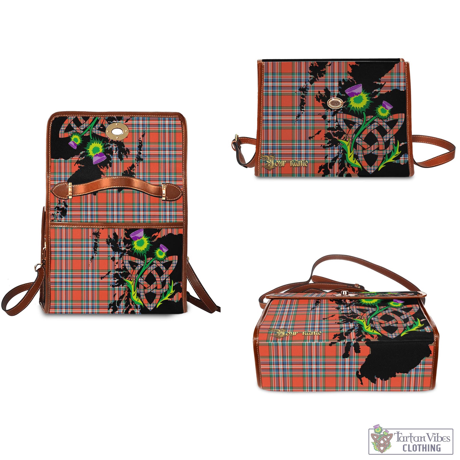 Tartan Vibes Clothing MacFarlane Ancient Tartan Waterproof Canvas Bag with Scotland Map and Thistle Celtic Accents