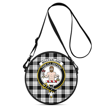 MacFarlane Black White Tartan Round Satchel Bags with Family Crest