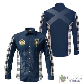 MacFarlane Black White Tartan Long Sleeve Button Up Shirt with Family Crest and Scottish Thistle Vibes Sport Style