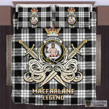 MacFarlane Black White Tartan Bedding Set with Clan Crest and the Golden Sword of Courageous Legacy