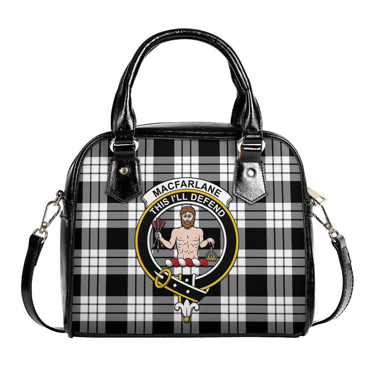 MacFarlane Black White Tartan Shoulder Handbags with Family Crest One Size 6*25*22 cm - Tartanvibesclothing