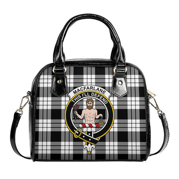 MacFarlane Black White Tartan Shoulder Handbags with Family Crest