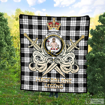 MacFarlane Black White Tartan Quilt with Clan Crest and the Golden Sword of Courageous Legacy