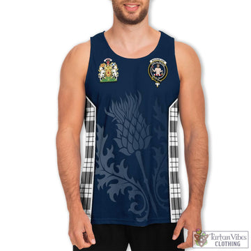 MacFarlane Black White Tartan Men's Tanks Top with Family Crest and Scottish Thistle Vibes Sport Style