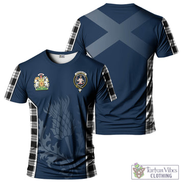MacFarlane Black White Tartan T-Shirt with Family Crest and Scottish Thistle Vibes Sport Style