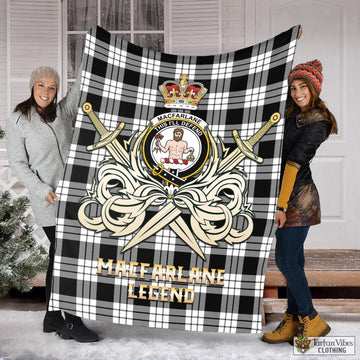 MacFarlane Black White Tartan Blanket with Clan Crest and the Golden Sword of Courageous Legacy