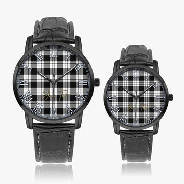 MacFarlane Black White Tartan Personalized Your Text Leather Trap Quartz Watch