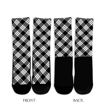 MacFarlane Black White Tartan Crew Socks Cross Tartan Style