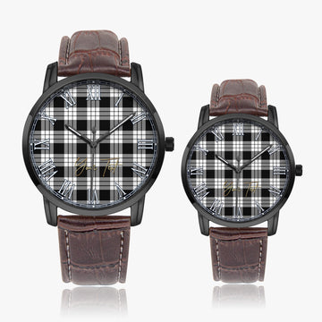 MacFarlane Black White Tartan Personalized Your Text Leather Trap Quartz Watch