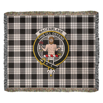 MacFarlane Black White Tartan Woven Blanket with Family Crest