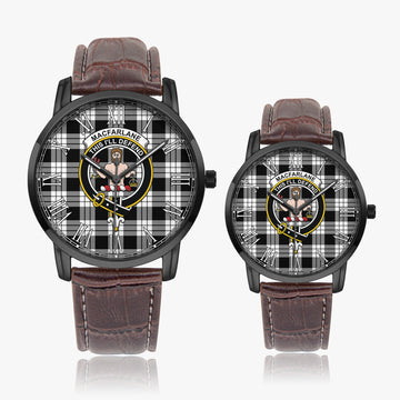 MacFarlane Black White Tartan Family Crest Leather Strap Quartz Watch
