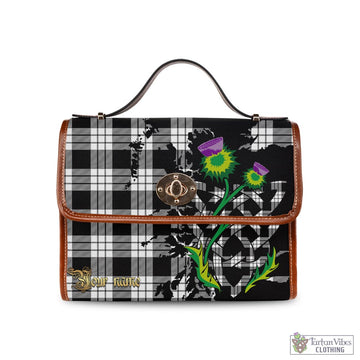 MacFarlane Black White Tartan Waterproof Canvas Bag with Scotland Map and Thistle Celtic Accents