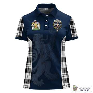 MacFarlane Black White Tartan Women's Polo Shirt with Family Crest and Lion Rampant Vibes Sport Style