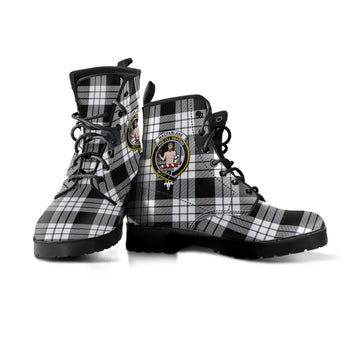 MacFarlane Black White Tartan Leather Boots with Family Crest