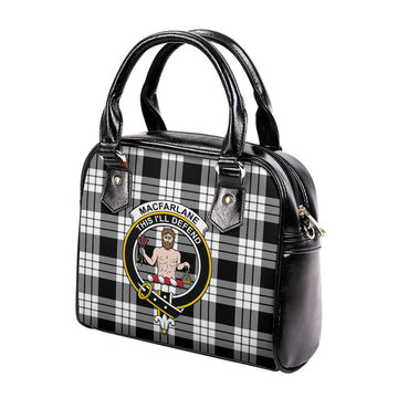 MacFarlane Black White Tartan Shoulder Handbags with Family Crest