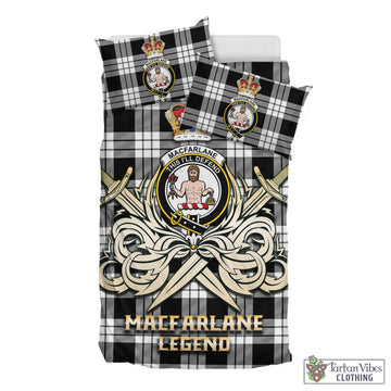 MacFarlane Black White Tartan Bedding Set with Clan Crest and the Golden Sword of Courageous Legacy