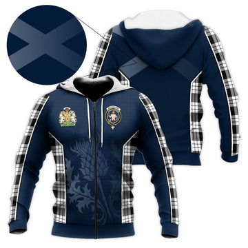 MacFarlane Black White Tartan Knitted Hoodie with Family Crest and Scottish Thistle Vibes Sport Style